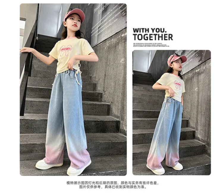 جينز كبير للمراهقين والبنات لعام 2024 بنطال جينز واسع الساق للأطفال والبنات متدرج اللون ملابس خارجية للأطفال سراويل طويلة ملابس للفتيات من 4 إلى 12 سنة جينز كبير للمراهقين والبنات لعام 2024 بنطال جينز واسع الساق للأطفال والبنات متدرج اللون ملابس خارجية للأطفال سراويل طويلة ملابس للفتيات من 4 إلى 12 سنة