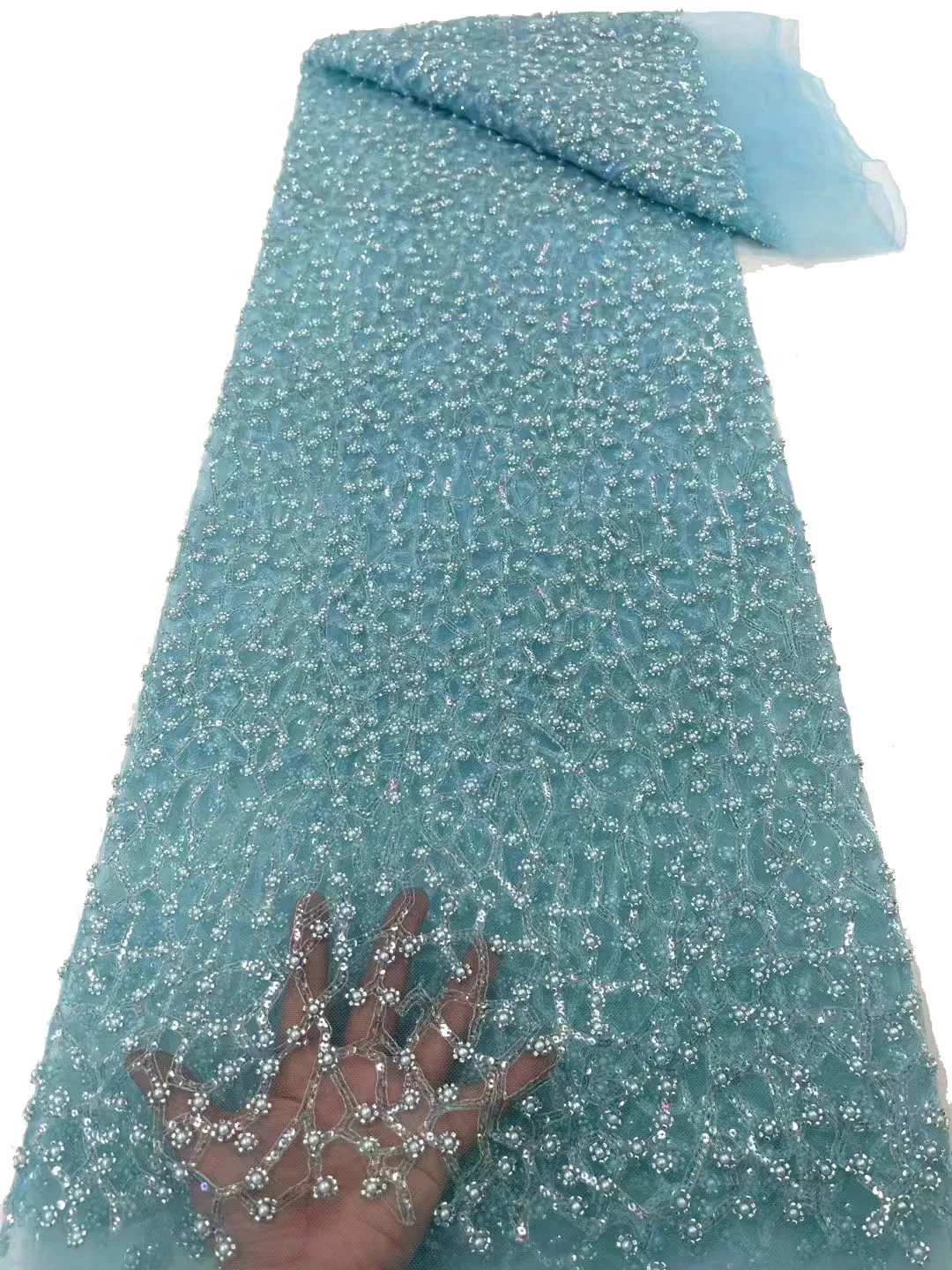 New beaded beaded tube mesh embroidered fabric, European and American lace fashion temperament evening dress/5yards
New beaded beaded tube mesh embroidered fabric, European and American lace fashion temperament evening dress/5yards