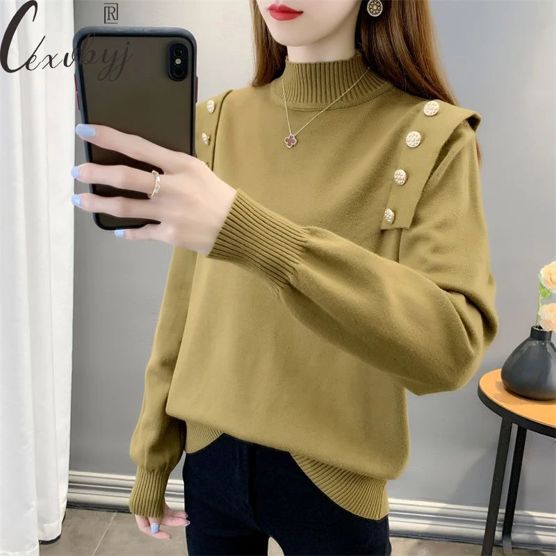 Fall Winter Half-Turtleneck Sweater Women Button Patchwork Long Sleeve Knit Pullover All-Match Bottoming Kniwear Top Oversized
Fall Winter Half-Turtleneck Sweater Women Button Patchwork Long Sleeve Knit Pullover All-Match Bottoming Kniwear Top Oversized