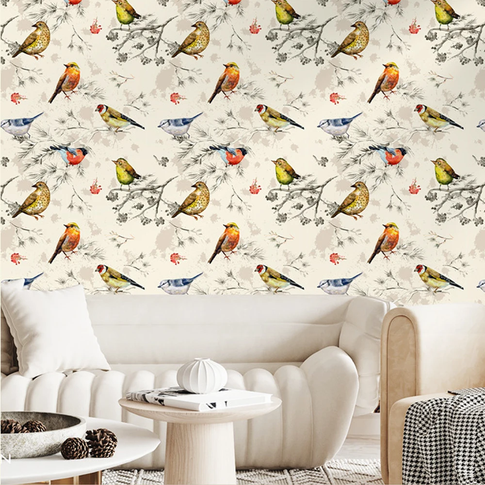 

DIY Self Adhesive Wallpaper Vinyl Wall Furniture Stickers Living Room Background Floral Bird Pattern Wallpaper Home Decor