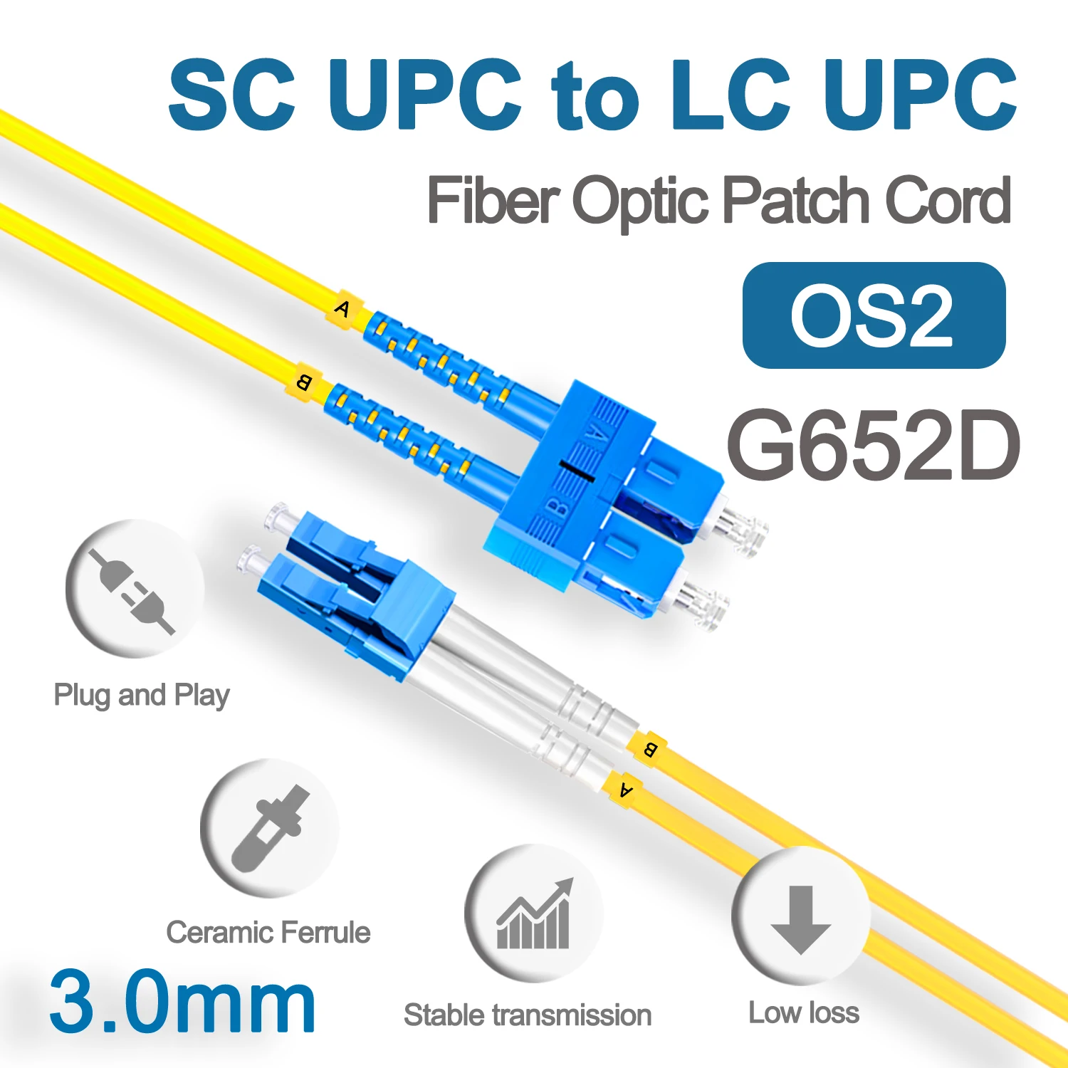 SC to LC UPC Fiber Optical Patch Jumper 3.0mm OS2 Cable Cord Singlemode Duplex 1m 3m 5m PVC G652D SM 1310/1550nm FTTH
SC to LC UPC Fiber Optical Patch Jumper 3.0mm OS2 Cable Cord Singlemode Duplex 1m 3m 5m PVC G652D SM 1310/1550nm FTTH