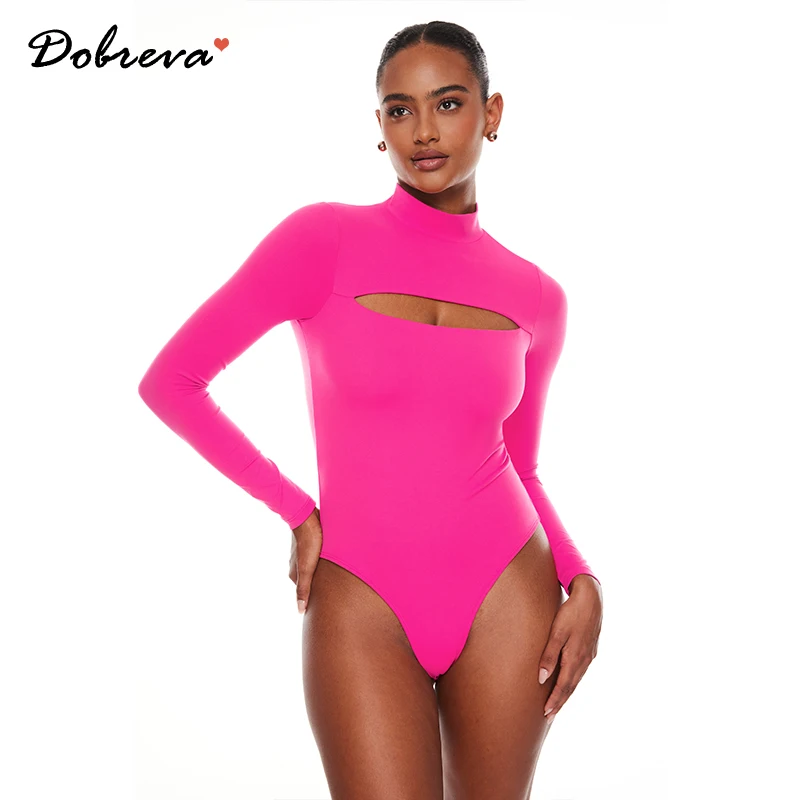 

Women's Cozzifree Sexy Cut Out Bodysuit Long Sleeve Mock Turtleneck One Piece Bodysuits Tops Double lined Fall Winter