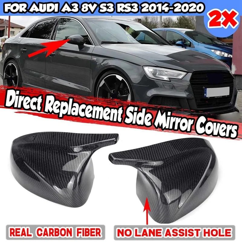 

1 Pair REAL Carbon Fiber Car Side Rear View Mirror Cover Direct Replace Cap For- A3 8V S3 RS3 2014-2020