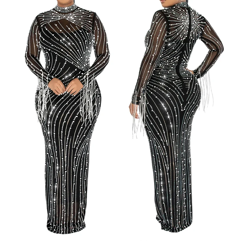 2024 New Women's Rhinestone Maxi Dress Long Sleeve See Through Sheer Mesh Club Bodycon Long Dresses Vestidos Femenino Para Mujer
2024 New Women's Rhinestone Maxi Dress Long Sleeve See Through Sheer Mesh Club Bodycon Long Dresses Vestidos Femenino Para Mujer