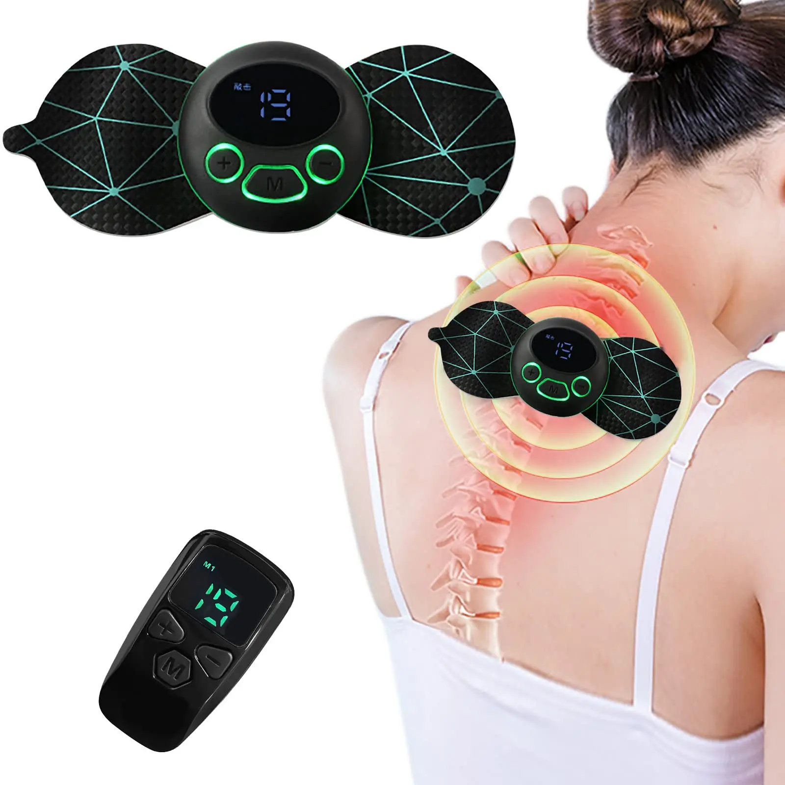 

EMS Neck Massager Lymphatic Drainage Massager 8 Modes 19 Levels Mini Cervical Back Muscle Pain Relief Patch Body Massager