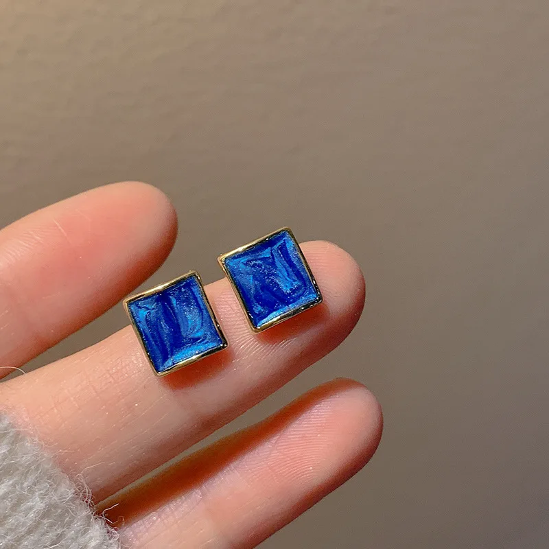 Boucles d'oreilles pendantes géométriques en résine vintage pour femmes, breloques, élégantes, irrégulières, pendentif bleu, bijoux fantaisie, cadeaux de fête, 2024 3