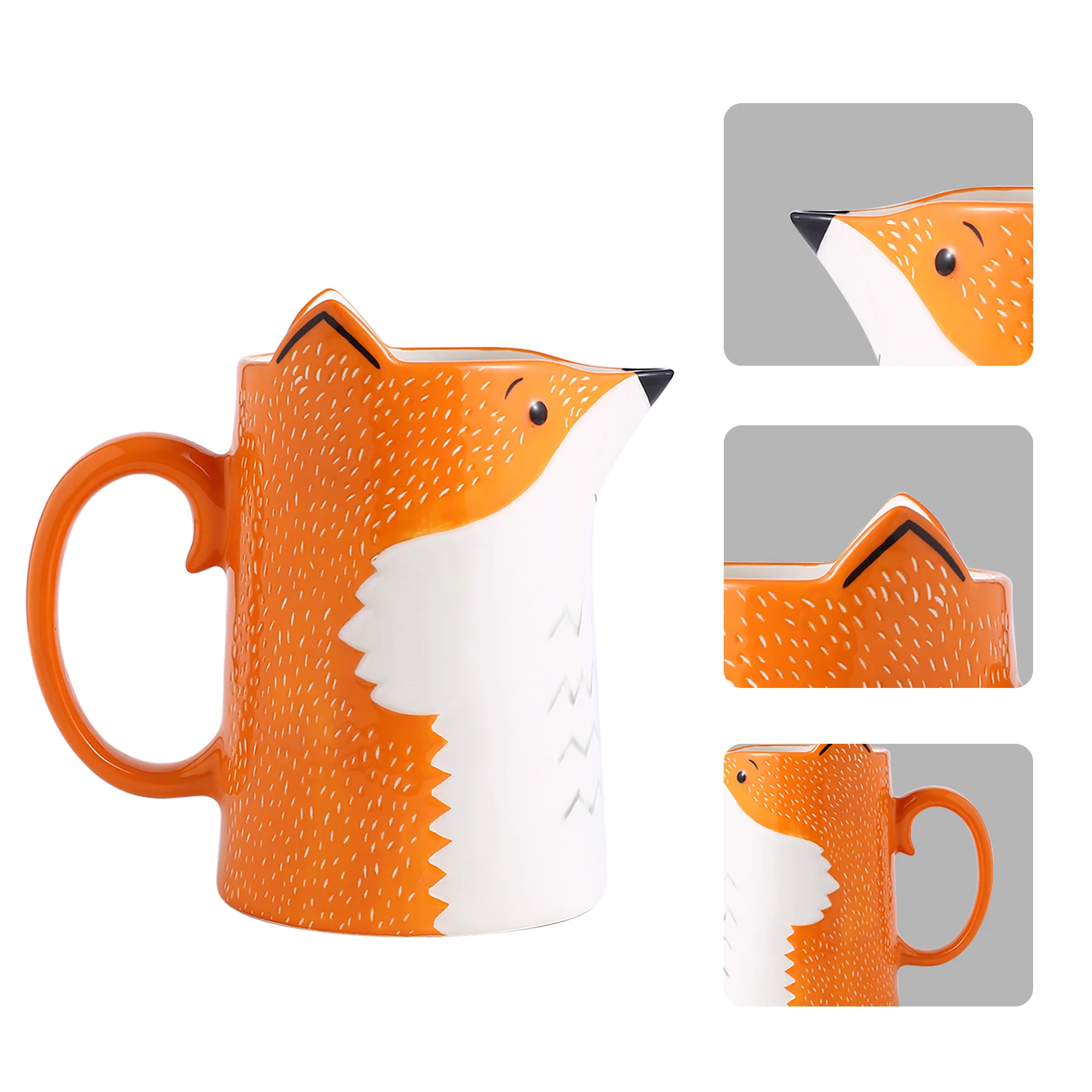 

3d Fox Ceramic Water Pitcher Carafe Hand Painted Milk Bottle For Home Made Iced Lemon Water Juice Hot Milk And Tea