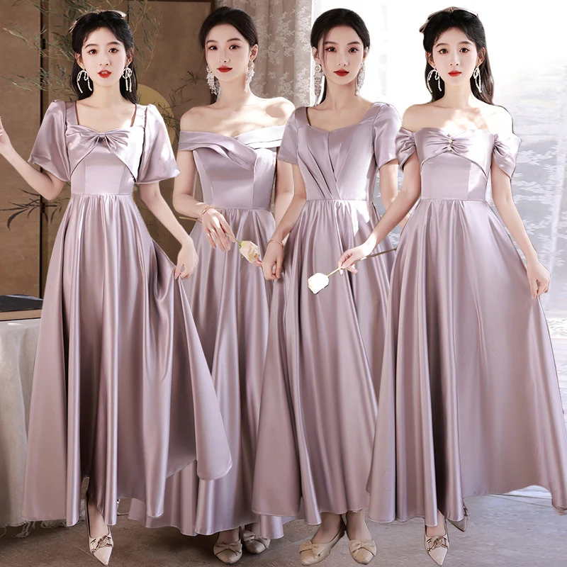 

Exquisite Satin Purple Bridesmaid Dresses For Wedding Off Shoulder Square Neck Cocktail Dress Simple Banquet Party Evening Gowns