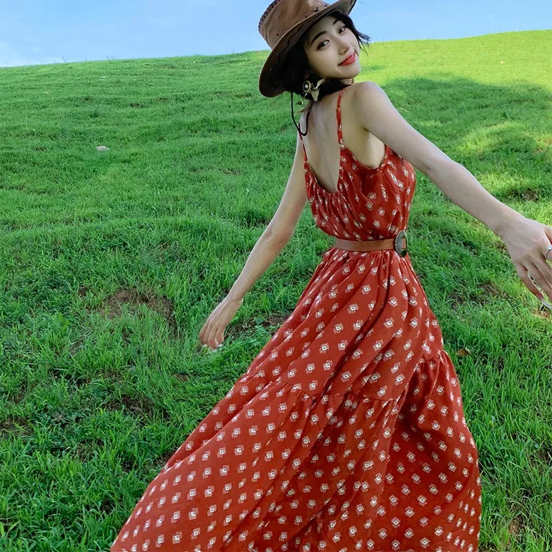 Retro Long Dress Women's Northwest Grassland Travel Strap Holiday Red Polka Dot
Retro Long Dress Women's Northwest Grassland Travel Strap Holiday Red Polka Dot