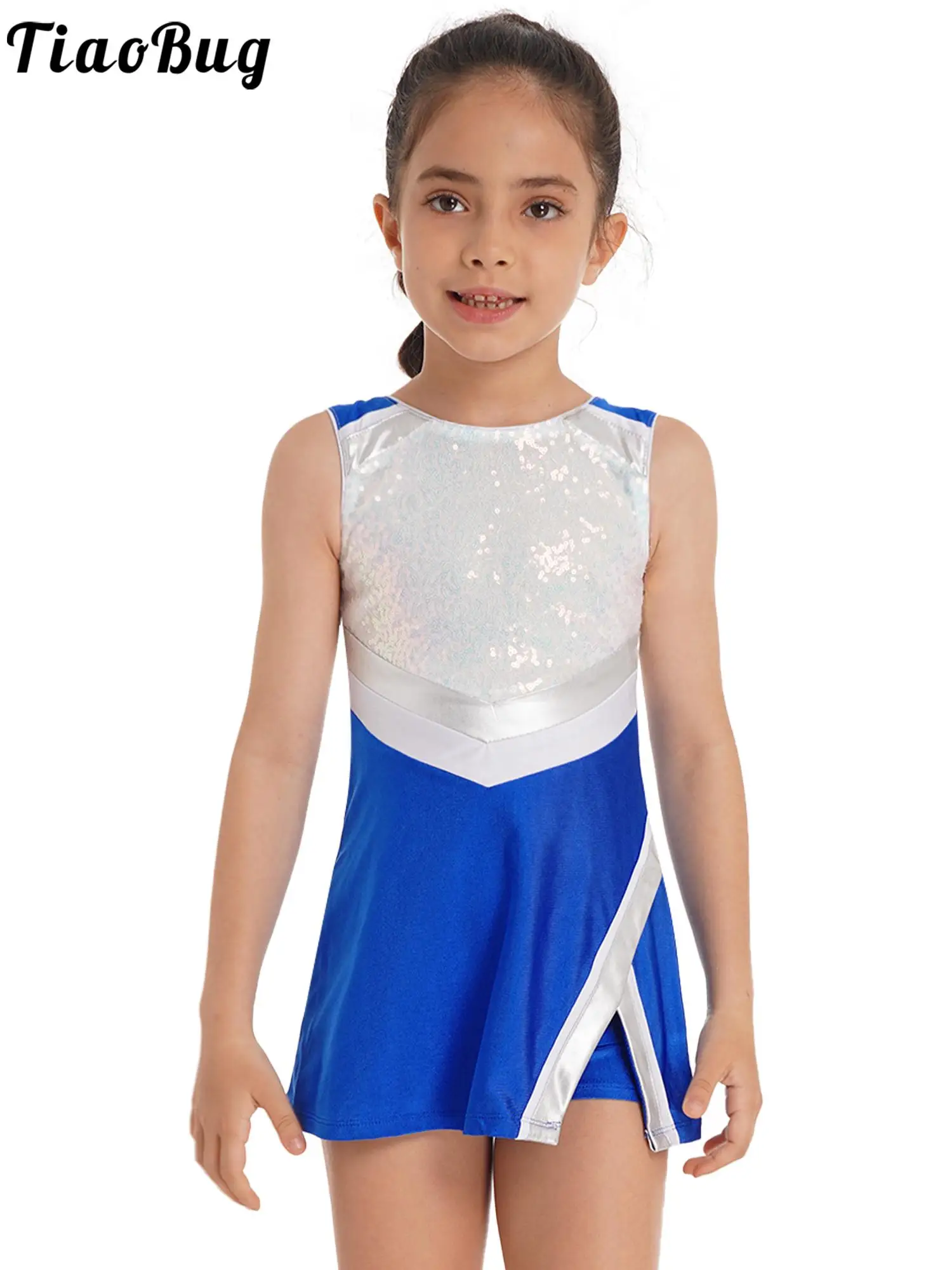 2Pcs Kids Girls Modern Dance Performance Outfit Round Neck Sleeveless Shiny Sequins Adorned Bodice Sport Dress with Shorts Set
2Pcs Kids Girls Modern Dance Performance Outfit Round Neck Sleeveless Shiny Sequins Adorned Bodice Sport Dress with Shorts Set