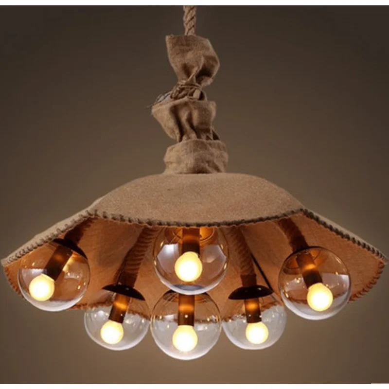 

Loft Style Hemp Rope Droplight Industrial Vintage Pendant Light Fixtures For Dining Room LED Hanging Lamp