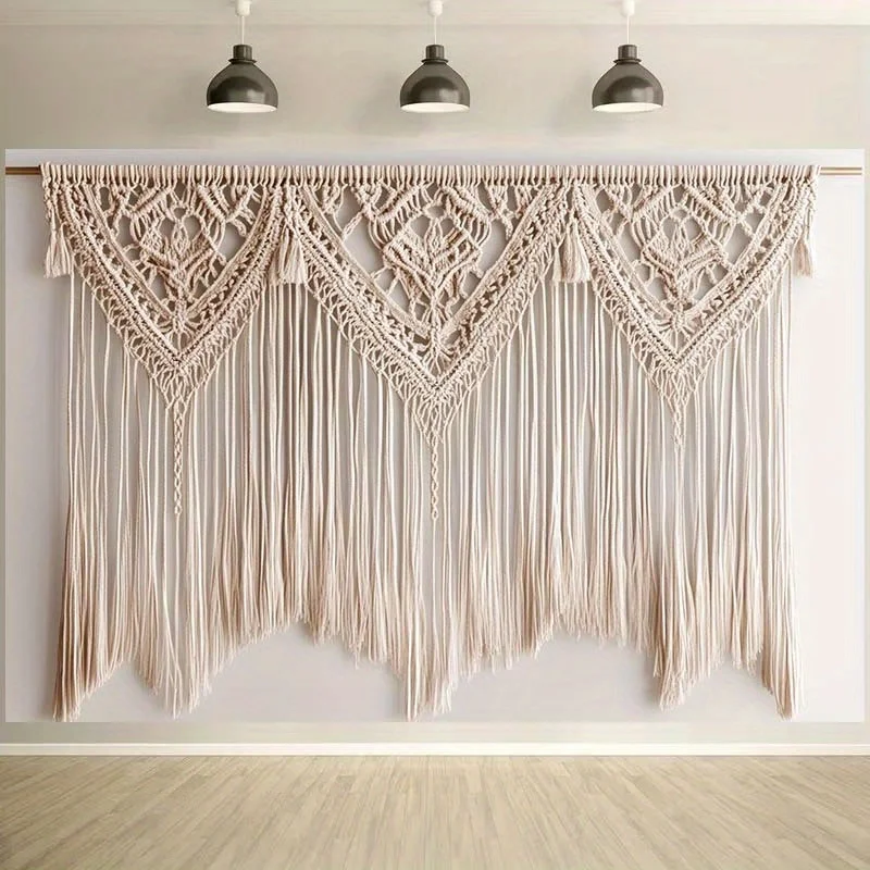 Beige Fringed Macrame Wall Hanging 2 S04bd264a844241b4a10bd395adb1633dG