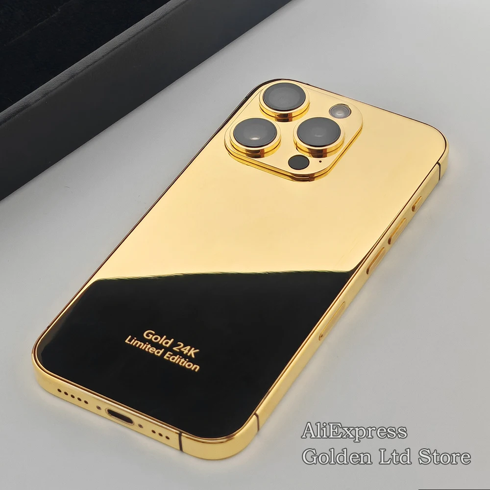 

New For iPhone 15Pro Max 24K Gold Housing 14Pro Series 13Pro Back Shell Of Mobile Phone Limited Edition Housing With Logo