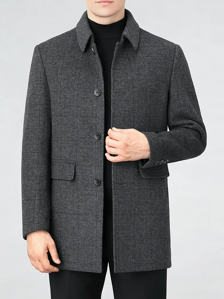 

Double Sided 100% Cashmere Coat Men's Midium Detachable Inner Wool Jacket Men High-end Business Lapel Coats for Male Clothing FC