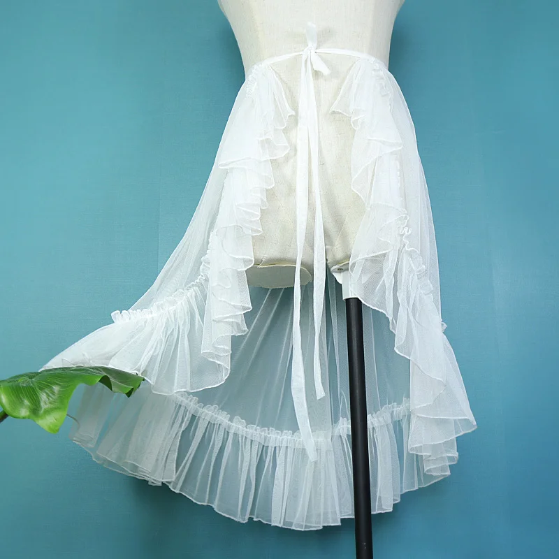 

Women High Waist Layered Sheer Mesh Midi Long Skirt Casual Ruffles Bow Asymmetric Lace-up Hem Pleated Party Skirt