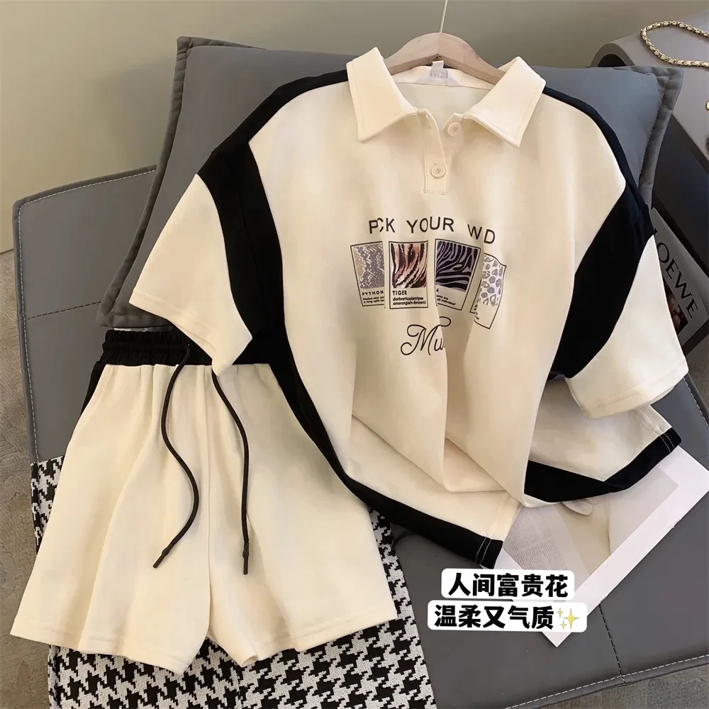 2-Piece Tracksuit Set for Women Loose Printed T-shirt Drawstring High Waist Shorts Female Casual Sweatshirt
2-Piece Tracksuit Set for Women Loose Printed T-shirt Drawstring High Waist Shorts Female Casual Sweatshirt