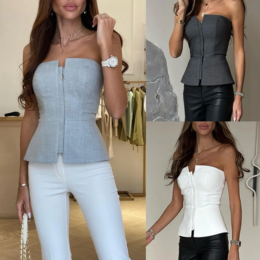2024 Spring/Summer New One Line Neck Slim Fit Top INS Fashion Multi Color Zipper Bra
2024 Spring/Summer New One Line Neck Slim Fit Top INS Fashion Multi Color Zipper Bra