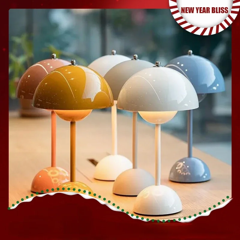 

LED Table Lamps Touch Night Light For Cafe Bedroom Restaurant Modern Decoration Gifts Rechargeable Mushroom Flower Bud Desk Lamp