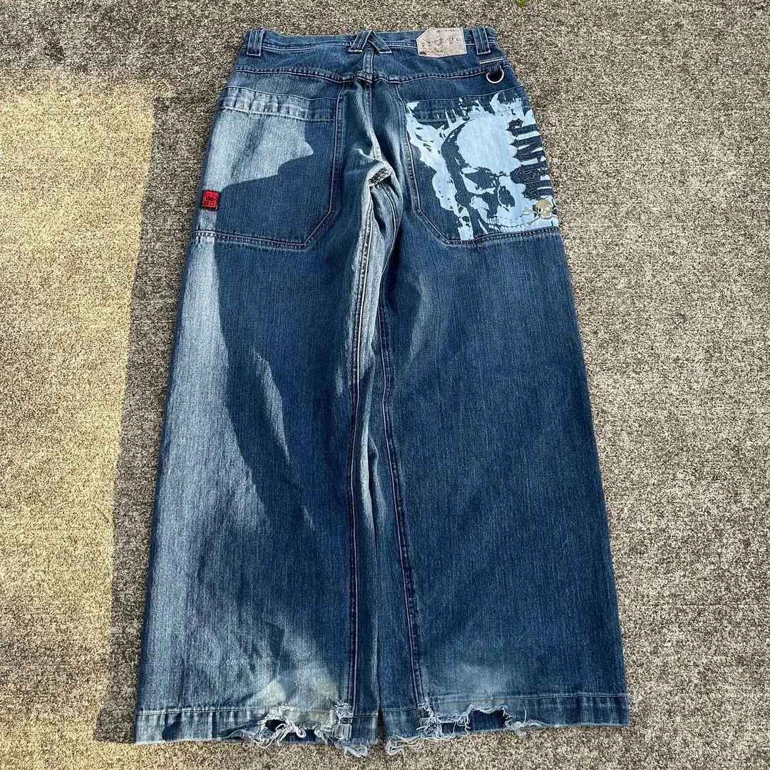 

JNCO New Jeans Y2K Pocket Printed Wash Blue Baggy Denim Pants Mens Womens Retro Hip Hop Harajuku High Waist Wide Leg Loose Pants