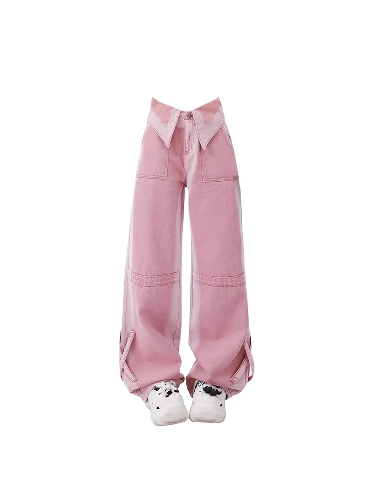 Women Vintage Pink High Waist Cargo Jeans Baggy Harajuku Y2k Cowboy Pants Aesthetic Streetwear Wide Leg Straight Denim Trousers 
Women Vintage Pink High Waist Cargo Jeans Baggy Harajuku Y2k Cowboy Pants Aesthetic Streetwear Wide Leg Straight Denim Trousers