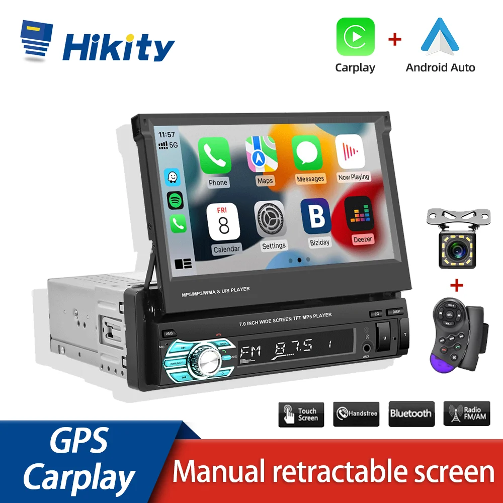 Hikity 1 Din Car Radio Stereo 7" HD Retractable Touch Screen Carplay Monitor MP5 SD FM USB Player audio Bluetooth
Hikity 1 Din Car Radio Stereo 7" HD Retractable Touch Screen Carplay Monitor MP5 SD FM USB Player audio Bluetooth