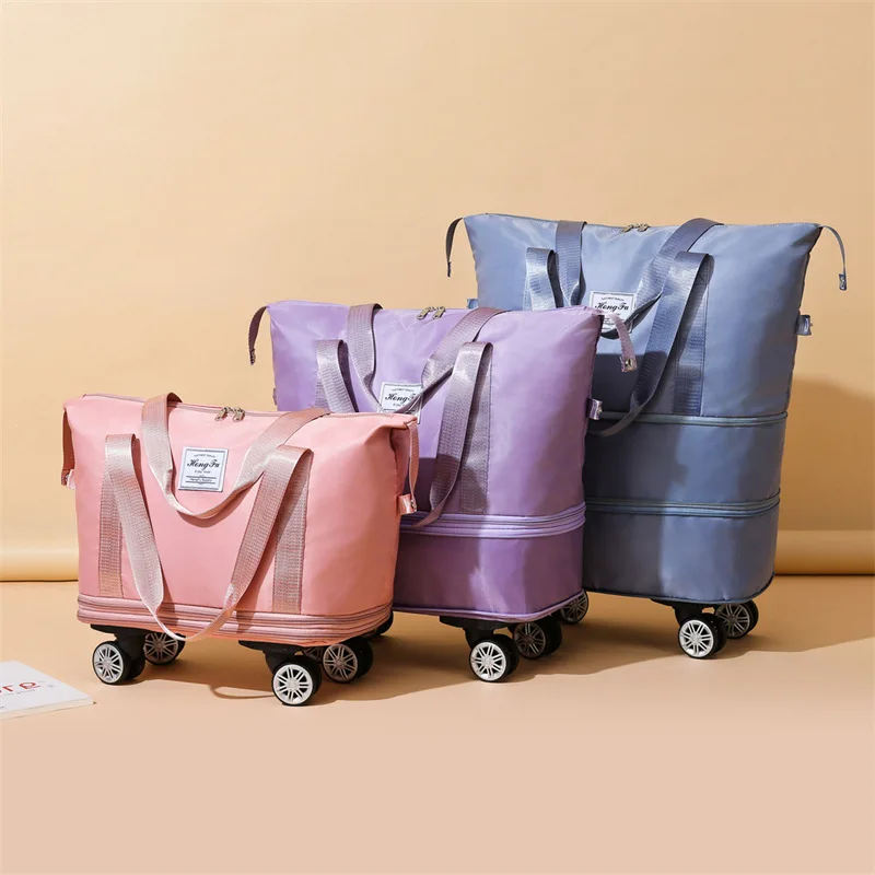 

Foldable Storage Bag with Wheels Expandable Portable Luggage Bags Outdoor Travel Rolling Pack Large Capacity Woman Fashion Bag