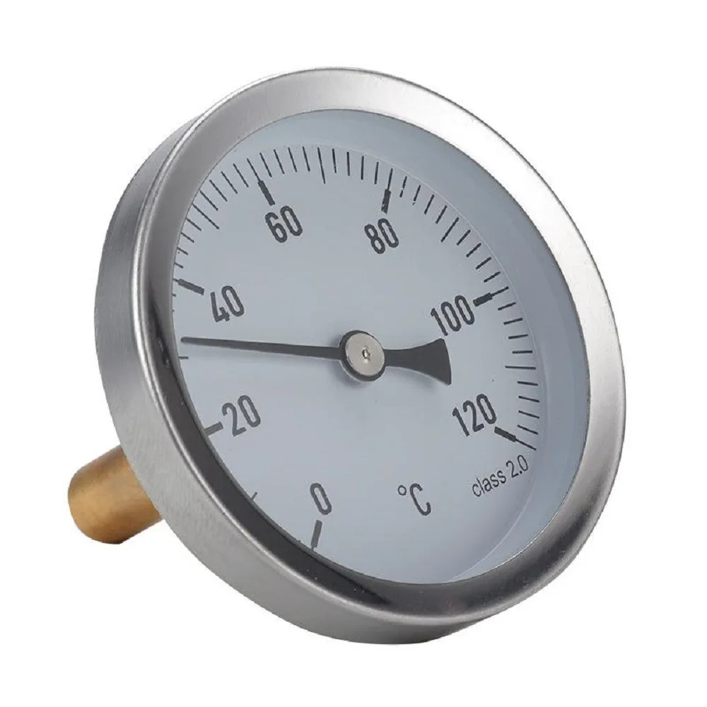 

Metal Thermometer Hot Water Pipe Thermometer 0-120°C Heating 63mm Dial Temp For Hot Water Heating Oil Tanks W/ Removable Pocket