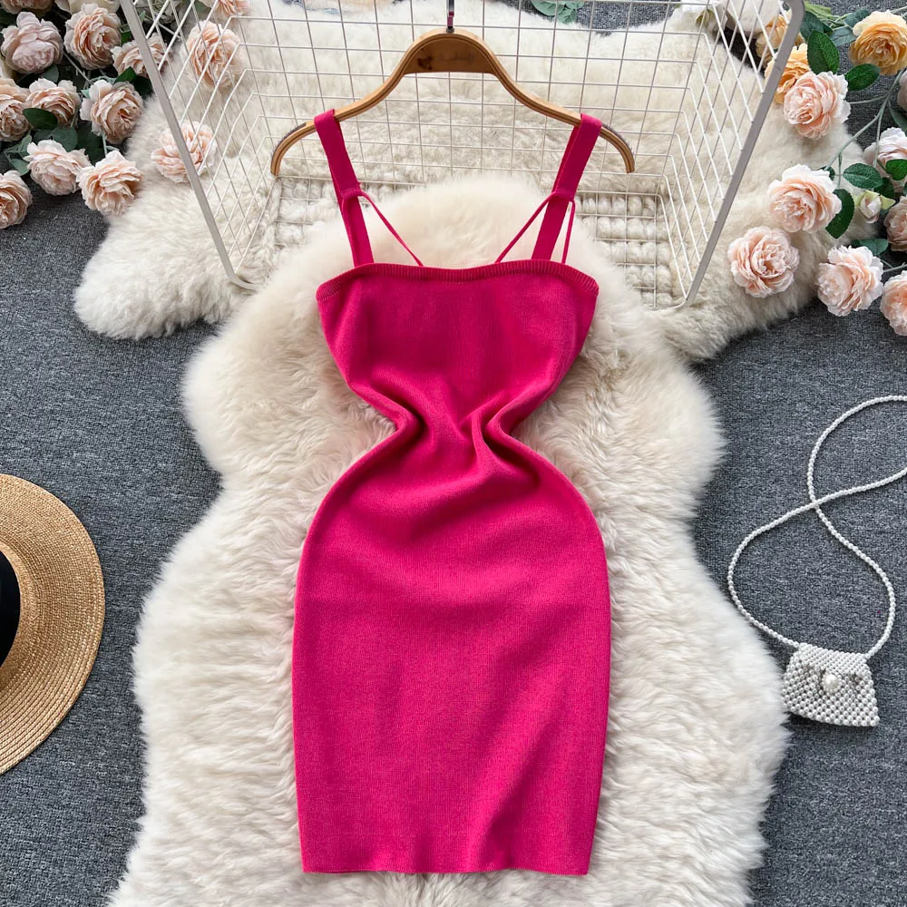 Fashion Knitted Women Dress Sexy Spaghetti Strap Square Collar Slim Waist Hip Sheath Mid Vestido
Fashion Knitted Women Dress Sexy Spaghetti Strap Square Collar Slim Waist Hip Sheath Mid Vestido