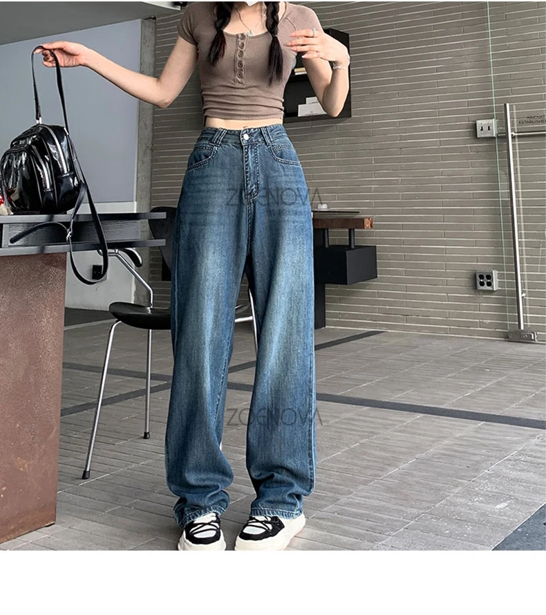 ZOENOVA Maillard 2024 Spring Autumn Fashion Simple Women's Jeans Casual Retro Loose Straight Wide Leg Pants Floor Mopping Jean ZOENOVA Maillard 2024 Spring Autumn Fashion Simple Women's Jeans Casual Retro Loose Straight Wide Leg Pants Floor Mopping Jean