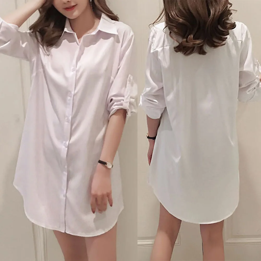 

Comfy Fashion Shirts Shirts White Black Women Girl Fashion Blouse Boyfriend Style Tops Brand New Loose Long Shirt