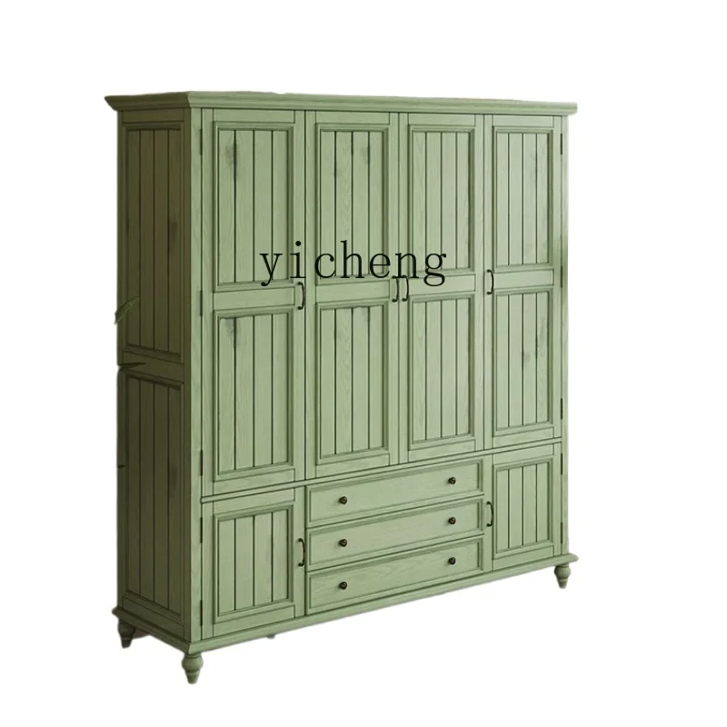 

Tqh Solid Wood Double-Door Four-Door Wardrobe Household Bedroom Ash Storage Cabinet