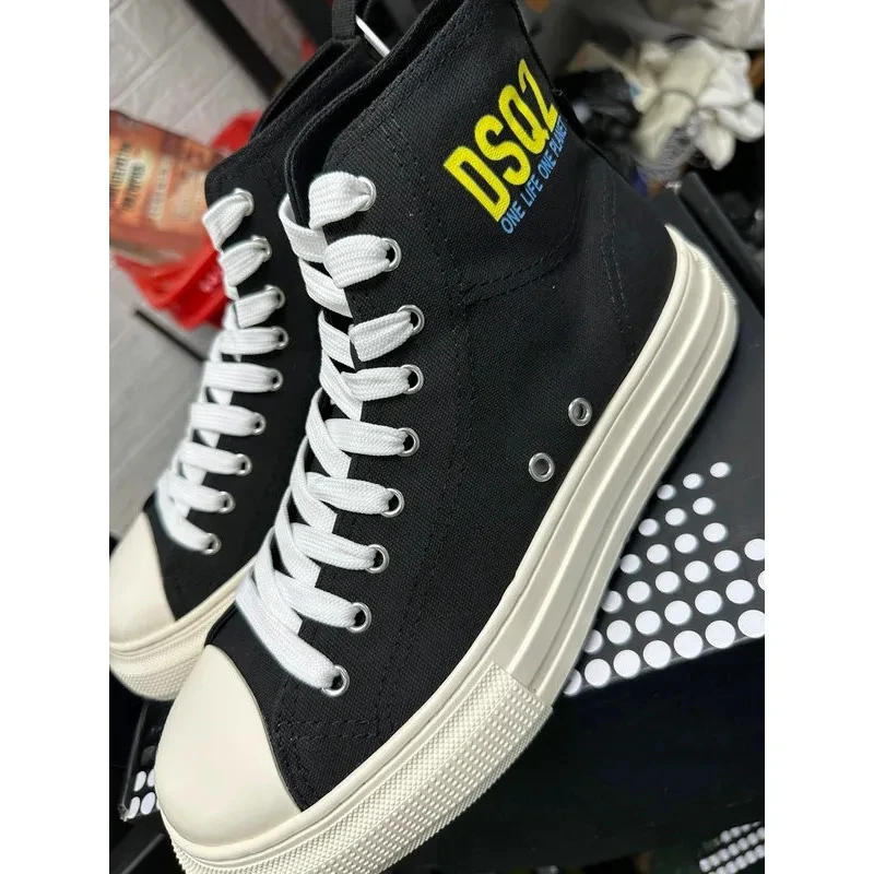 

2024 Men Italy Brand DSQ2 Print High Shoes Canvas Casual Tenis Masculino Sneakers ICON Height Increasing Running Shoes 38-45