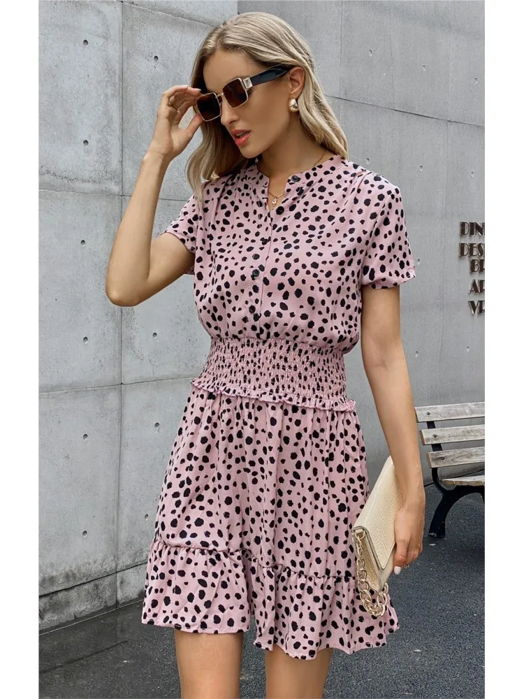 

Summer Polka Dot Women Dress Fashion V Neck Short Sleeve Office Sweet Casual Dresses Female Elegant Mini Dress New 2024 Vestidos