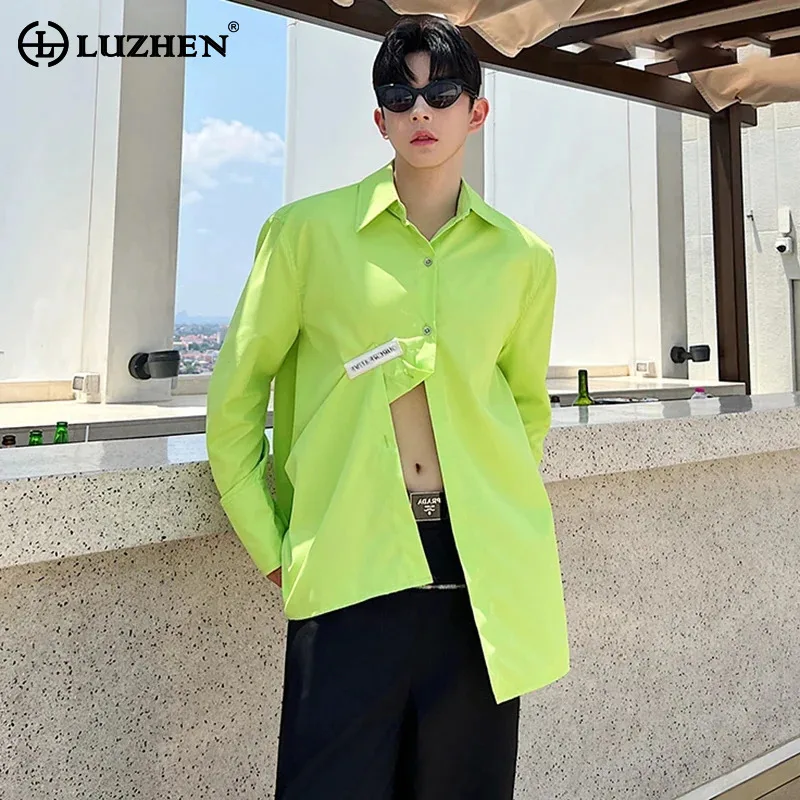 

LUZHEN Irregular Solid Color Men's Long Sleeve Shirts Male Casual Tops Stylish 2024 Korean Trendy Spliced Niche Design LZ2287