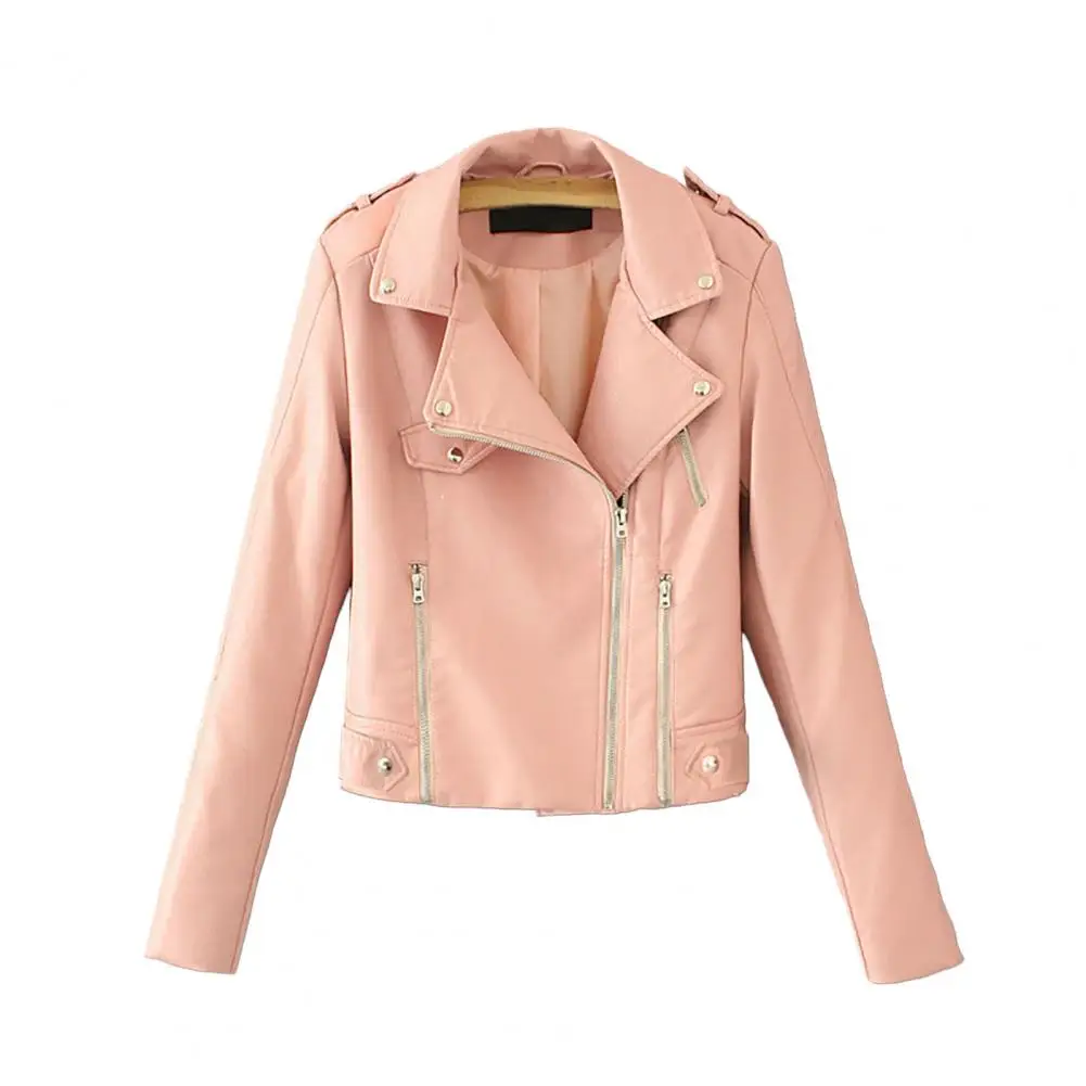 Women Lapel Long Sleeve Zipper Pocket Slim Coats Autumn Solid Color Faux Leather Motorcycle Jackets for women chaquetas
Women Lapel Long Sleeve Zipper Pocket Slim Coats Autumn Solid Color Faux Leather Motorcycle Jackets for women chaquetas