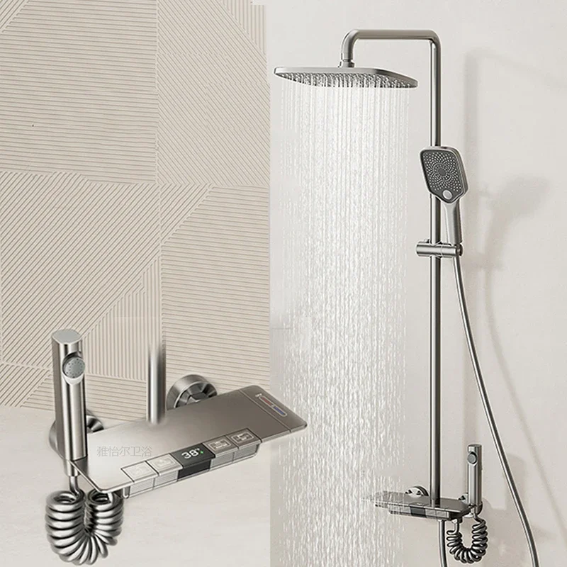 

Rainfall Bathroom Shower Faucet Set Head Sprayer Bathtub Bidet Mixer Thermostatic Tap