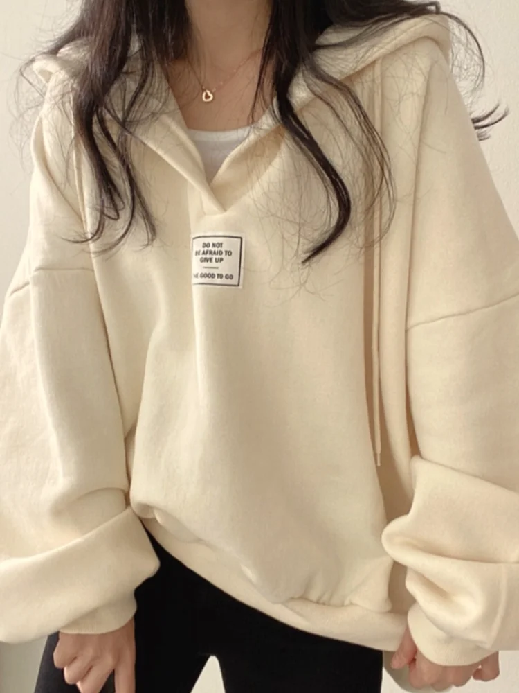 

ADAgirl Bat Sleeve Oversized Hoodie Women V Neck Solid Casual Sweatshirts Loose Korean Pullover Tops Spring Autumn New Clothes