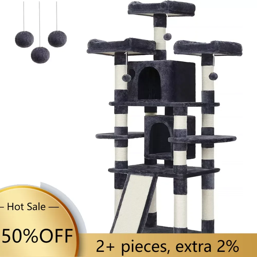 

With Cozy Perches Tree for Cats Stable 67-Inch Multi-Level Cat Tree for Large Cats Smoky Gray Freight Free Toys Tower Supplies