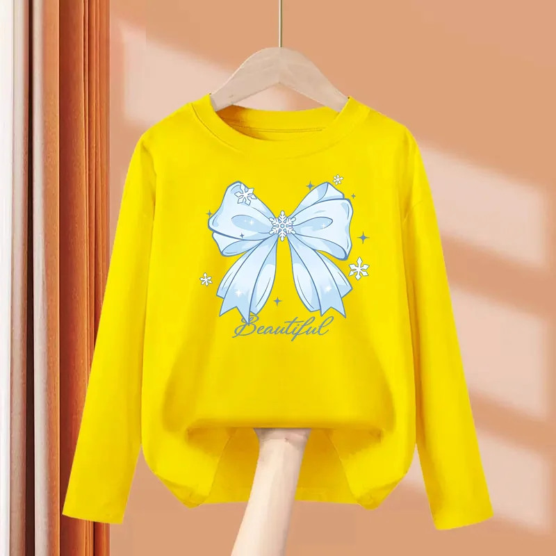 الربيع والخريف القوس تي شيرت للطفل الفتيات طويلة الأكمام ملابس علوية من القطن موضة ملابس مطبوعة للأطفال 3-14T تيز الربيع والخريف القوس تي شيرت للطفل الفتيات طويلة الأكمام ملابس علوية من القطن موضة ملابس مطبوعة للأطفال 3-14T تيز