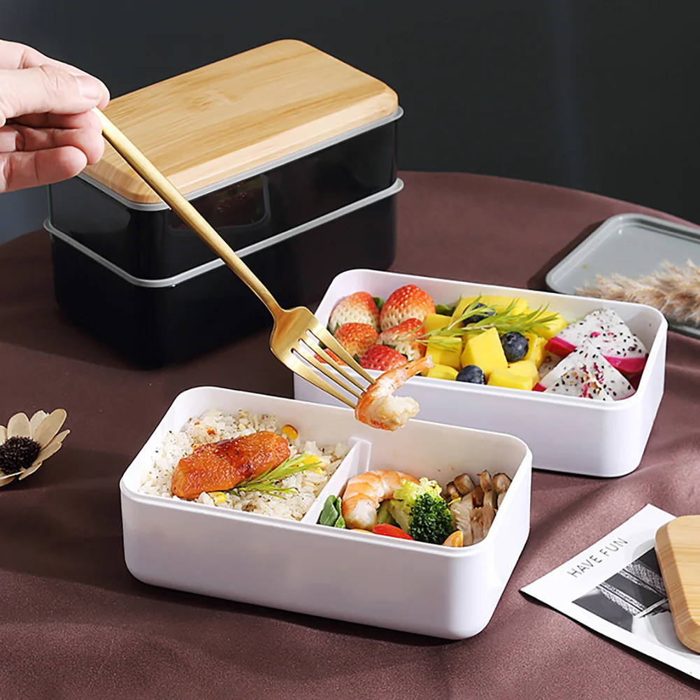 

Lunch Box 2-Layer Stackable Leakproof Bento Box With Fork Spoon 1200ml Large Capacity Lunch Container Microwave Safe