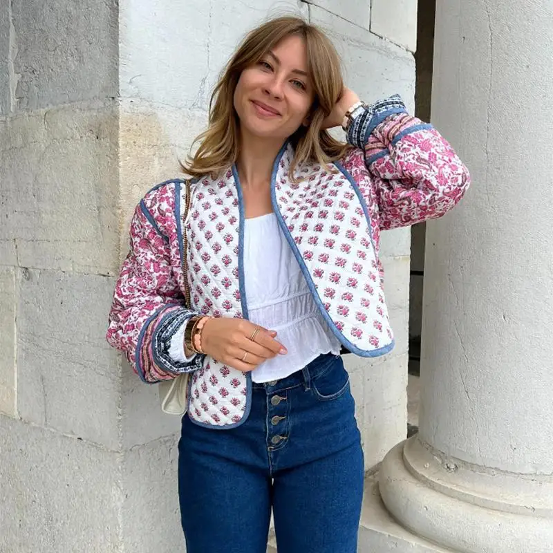 Autumn Long Sleeve Open Front Two In One Jackets Women Printed Flower Quilted Reversible Cotton Coat Vintage Street Outerwear
Autumn Long Sleeve Open Front Two In One Jackets Women Printed Flower Quilted Reversible Cotton Coat Vintage Street Outerwear