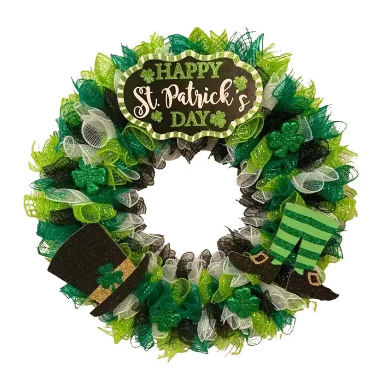 

Happy St Patrick's Day Wreath St Patricks Day Decorations Green Welcome Sign For Front Door Lucky Day Rustic Round Wreaths