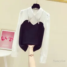 Patchwork Shirts for Women Spring Clothes 2022 Exquisite Rhinestone Turn Collar Fake Two Pieces Female Chic Tops Blusas
Patchwork Shirts for Women Spring Clothes 2022 Exquisite Rhinestone Turn Collar Fake Two Pieces Female Chic Tops Blusas