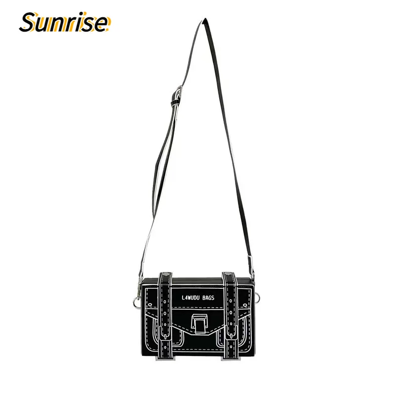 

Black White Box Design Women Casual Purses Comic Box Bag and Handbags Harajuku Style Crossbody Bag Women's Simple Shoulder Bag