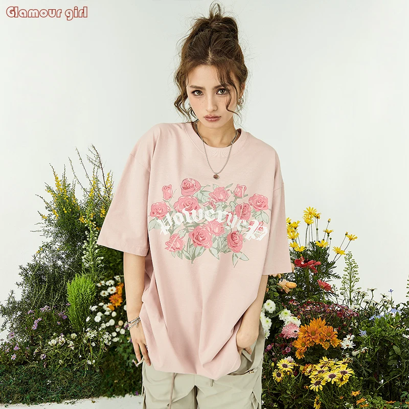 Rose Dirty Pink Short Sleeved T-shirt For Women 2024 New Summer American Fashion Brand Large Edition Oversize Couple Top
Rose Dirty Pink Short Sleeved T-shirt For Women 2024 New Summer American Fashion Brand Large Edition Oversize Couple Top