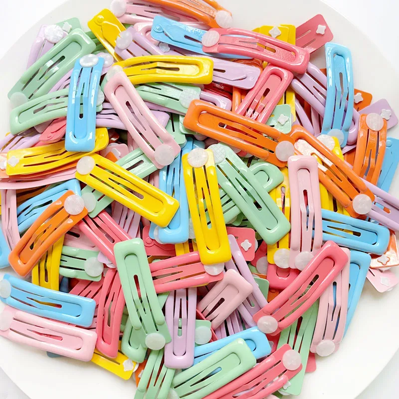 

50PCS 5cm Colorful Enamel Rectangle Metal Snap Clips Hairgrip with Pads for DIY Kids Hair Accessories Plain Hairpins Barrettes