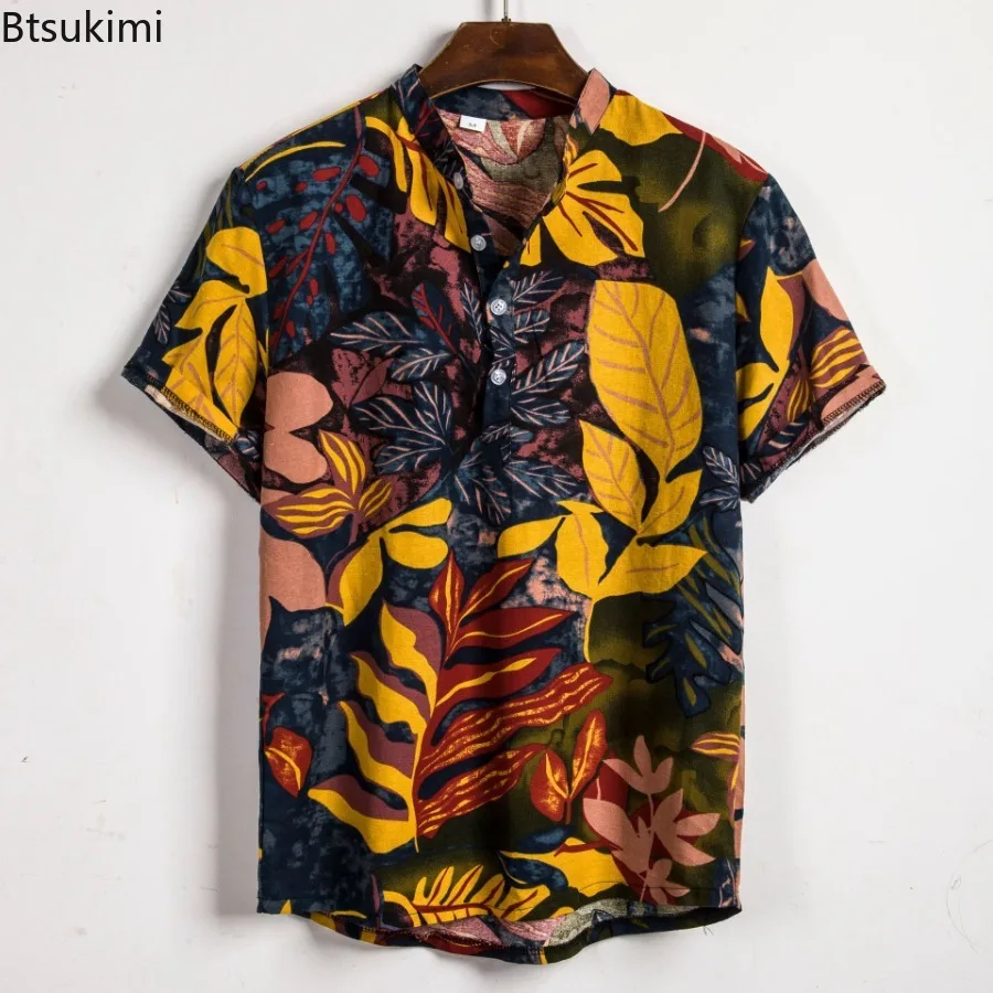 

2024 Summer Men's Hawaiian Style Beach Short Sleeve Shirts Trendy Floral Print New Men Casual Pullovers Tops Male Shirts Blouse