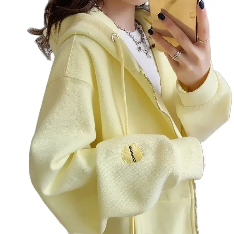 

Small Fresh Candy-Colored Hooded Coat Spring And Autumn Thin Lazy Wind Loose Joker Cardigan Blouse Women's Outerwear