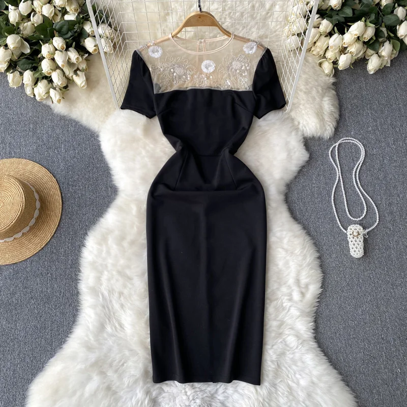 Foamlina Women Vintage Black Summer Dress Sexy See Through Mesh Patchwork Floral Embroidery Short Sleeve Slim Midi Party Dress
Foamlina Women Vintage Black Summer Dress Sexy See Through Mesh Patchwork Floral Embroidery Short Sleeve Slim Midi Party Dress
