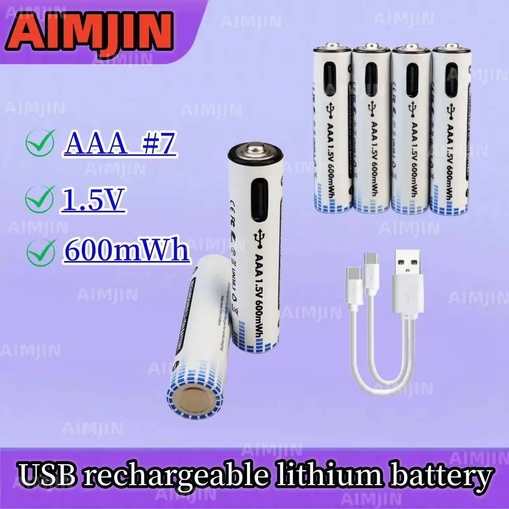 1.5V 600mWh AAA USB Rechargeable Li-ion Battery With USB Charging Cable For Toy Remote Control Wireless Mouse USB Battery
1.5V 600mWh AAA USB Rechargeable Li-ion Battery With USB Charging Cable For Toy Remote Control Wireless Mouse USB Battery
